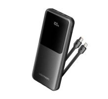 Power Bank Vention 10000mAh(Micro-USB/C/A/A) со встроенными кабелями 22.5W Чёрный с LED Дисплеем, шт.