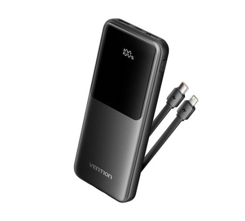 Power Bank Vention 10000mAh(Micro-USB/C/A/A) со встроенными кабелями 22.5W Чёрный с LED Дисплеем, шт. Power Bank Vention 10000mAh(Micro-USB/C/A/A) со встроенными кабелями 22.5W Чёрный с LED Дисплеем, шт.