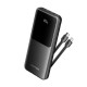 Power Bank Vention 10000mAh(Micro-USB/C/A/A) со встроенными кабелями 22.5W Чёрный с LED Дисплеем, шт.