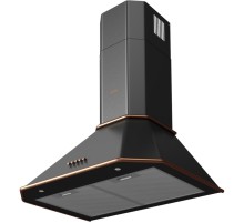 Вытяжка Korting/ Кухонная вытяжка, Настенная вытяжка, Ширина 60 см, Мощность: 850 м3/ч,  3 режима,  Механическое кнопочное управление, Алюминиевые жировые фильтры, 2 LED лампы освещения, цвет - матовый черный, профиль рамок и кнопки - медь