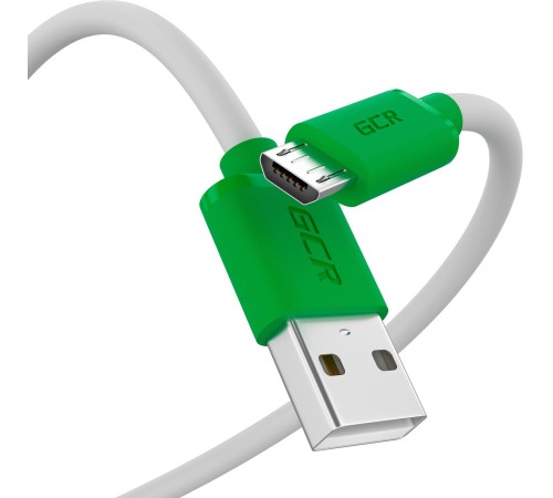 GCR QC Кабель 0.15m MicroUSB, быстрая зарядка, белый TPE, зеленые коннекторы, 28/22 AWG, GCR-53285