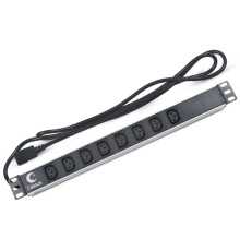 Блок розеток Cabeus PDU-8I-2IEC Блок розеток для 19" шкафов, гор., 8 розеток IEC 320 C13, 10 A, без выключателя, алюм. корпус, шнур 2 м, вилка IEC 320 C14