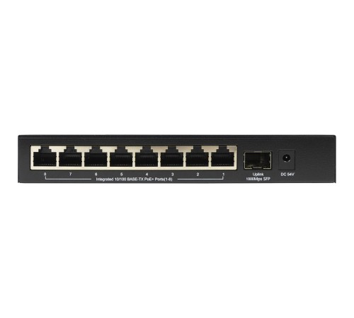 Коммутатор/ Unmanaged Switch 8x100Base-TX PoE, 1x1000Base-X SFP, PoE Budget 80W, metal case
