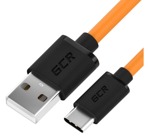 GCR QC Кабель 1.0m, TypeC, быстрая зарядка, оранжевый TPE, черные коннекторы, 28/22 AWG, GCR-52723