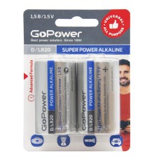 Батарейка/ Батарейка GoPower LR20 D BL2 Alkaline 1.5V (2/12/96) блистер (2 шт.)