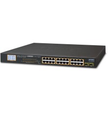 коммутатор/ PLANET 24-Port 10/100/1000T 802.3at PoE + 2-Port 1000SX SFP Gigabit Switch with LCD PoE Monitor (300W PoE Budget, Standard/VLAN/Extend mode)