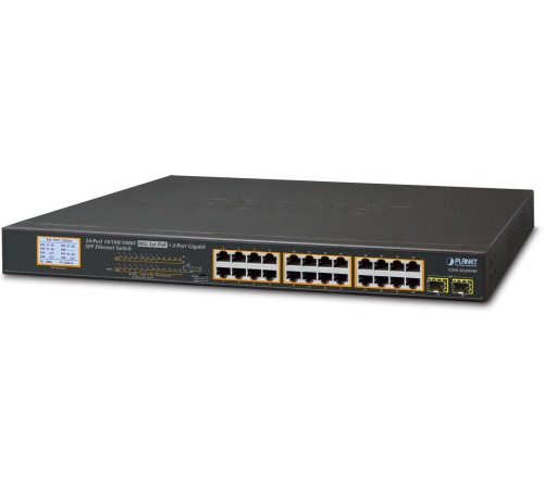 коммутатор/ PLANET 24-Port 10/100/1000T 802.3at PoE + 2-Port 1000SX SFP Gigabit Switch with LCD PoE Monitor (300W PoE Budget, Standard/VLAN/Extend mode)