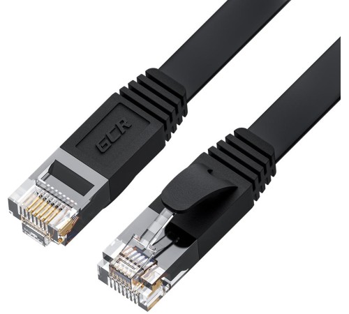 GCR Патч-корд PROF плоский прямой 20.0m, UTP медь кат.6, черный, 30 AWG, ethernet high speed 10 Гбит/с, RJ45, T568B, GCR-52865