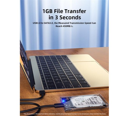 Внешний корпус для диска HDD/SSD Netac WH11 2.5 SATA to USB3.0 External HDD/SSD Case, Slide Transparent Cover, with USB3.0 A to B cable