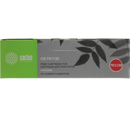 -/ Картридж лазерный Cactus CS-TK1130 TK-1130 черный (3000стр.) для Kyocera FS-1030/1130