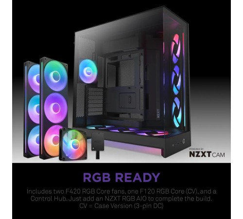 Корпус без блока питания/ Case NZXT H9 Flow RGB+ (2025), Midi-Tower, TG, 6x140mm RGB + 1x120mm RGB, 2xUSB-A 3.2 + 1xUSB-C 3.2, E-ATX, ATX, mATX, mITX Black