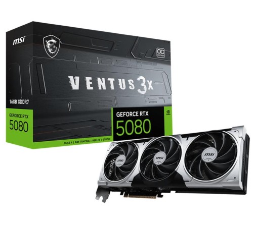 Видеокарта MSI RTX 5080 16G VENTUS 3X OC PLUS//RTX 5080, HDMI, DP*3, 16G, D7 Видеокарта MSI RTX 5080 16G VENTUS 3X OC PLUS//RTX 5080, HDMI, DP*3, 16G, D7