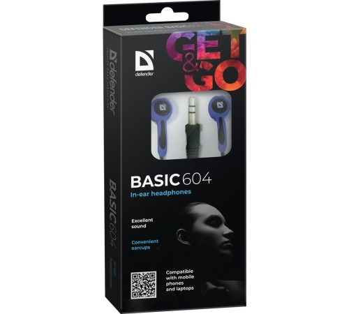 Defender Наушники вставки Basic 604 черный + голубой