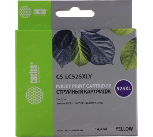 -/ Картридж струйный Cactus CS-LC525XLY желтый (14.4мл) для Brother DCP-J100/J105/J200