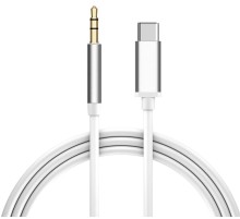 Кабель аудио TypeC - AUX jack 3,5mm, ультрагибкий, белый, серебряный, GCR-52328