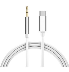 Кабель аудио TypeC - AUX jack 3,5mm, ультрагибкий, белый, серебряный, GCR-52328