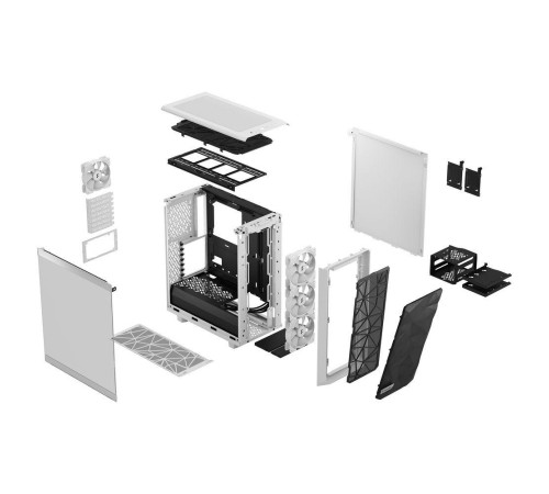 Корпус ПК без блока питания/ Case Fractal Design Meshify 2 Compact RGB TG Light Tint, Midi-Tower, 4x120mm RGB, 2xUSB-A 3.2 + 1xUSB 3.2 Type-C ATX, mATX, mITX White