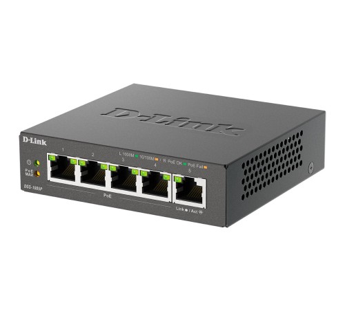 Коммутатор/ Неуправляемый PoE-коммутатор, 5x1000Base-T (4x1000Base-T PoE), PoE-бюджет 60 Вт, корпус металл