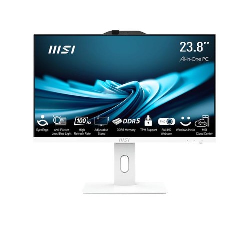 Моноблок MSI Pro AP242P 14M AIO 23.8" FHD(1920x1080)IPS AG Non-touch, Сore i5-14400 (2.5GHz), 8Gb DDR5(1x8Gb), 512Gb SSD m.2, Intel UHD, WiFi+BT, Camera, WirelessKB&mouse, NoOS, 1y war-ty, White