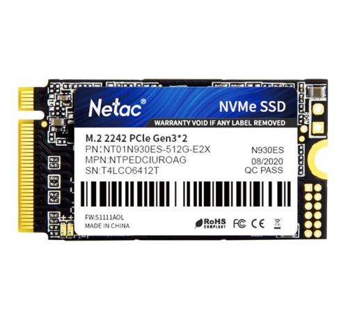 SSD накопитель Netac SSD N930ES 512GB PCIe 3 x2 M.2 2242 NVMe 3D NAND, R/W up to 1650/1500MB/s, IOPS(R4K) 180K/200K, TBW 300TB, 3y wty SSD накопитель Netac SSD N930ES 512GB PCIe 3 x2 M.2 2242 NVMe 3D NAND, R/W up to 1650/1500MB/s, IOPS(R4K) 180K/200K, TBW 300TB, 3y wty