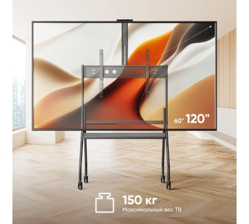 ONKRON мобильная стойка для ТВ 60"-120", макс 150кг, наклонная, чёрная TS2080 ONKRON мобильная стойка для ТВ 60"-120", макс 150кг, наклонная, чёрная TS2080