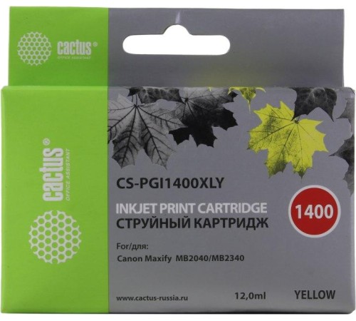 -/ Картридж струйный Cactus CS-PGI1400XLY желтый (12мл) для Canon MB2050/MB2350/MB2040/MB2340