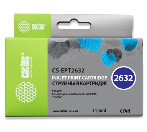 -/ Картридж струйный Cactus CS-EPT2632 26XL голубой (12.4мл) для Epson Expression Home XP-600/605/700/8