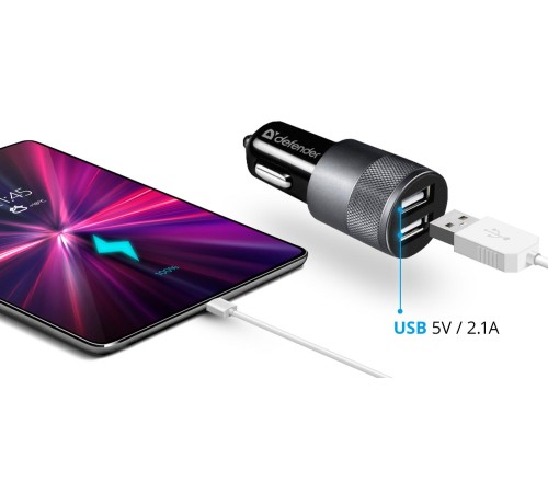 Defender Автомобильное ЗУ UCA-21 2USB, 5V/2.1A
