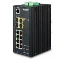 IGS-12040MT индустриальный управляемый коммутатор/ IP30 Industrial 8* 1000TP + 4* 100/1000F SFP Full Managed Ethernet Switch (-40 to 75 degree C, 2*DI, 2*DO, 12V-72VDC IN), ERPS Ring, 1588