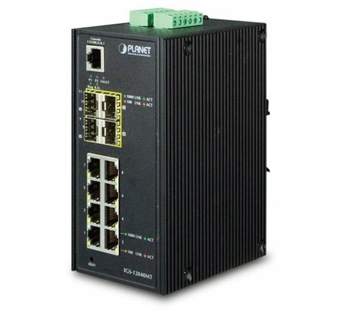 IGS-12040MT индустриальный управляемый коммутатор/ IP30 Industrial 8* 1000TP + 4* 100/1000F SFP Full Managed Ethernet Switch (-40 to 75 degree C, 2*DI, 2*DO, 12V-72VDC IN), ERPS Ring, 1588 IGS-12040MT индустриальный управляемый коммутатор/ IP30 Industrial 8* 1000TP + 4* 100/1000F SFP Full Managed Ethernet Switch (-40 to 75 degree C, 2*DI, 2*DO, 12V-72VDC IN), ERPS Ring, 1588