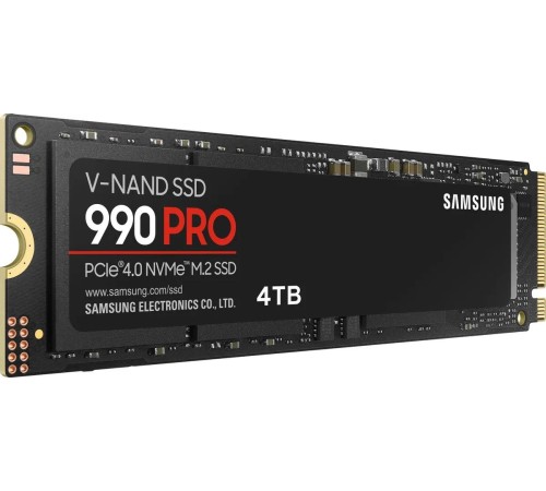 Твердотельный накопитель/ Samsung SSD 990 PRO, 4000GB, M.2(22x80mm), NVMe 2.0, PCIe 4.0 x4, V-NAND TLC, R/W 7450/6900MB/s, IOPs 1 400 000/1 550 000, DRAM buffer 4096MB, TBW 2400, DWPD 0.33 (12 мес.) Твердотельный накопитель/ Samsung SSD 990 PRO, 4000GB, M.2(22x80mm), NVMe 2.0, PCIe 4.0 x4, V-NAND TLC, R/W 7450/6900MB/s, IOPs 1 400 000/1 550 000, DRAM buffer 4096MB, TBW 2400, DWPD 0.33 (12 мес.)