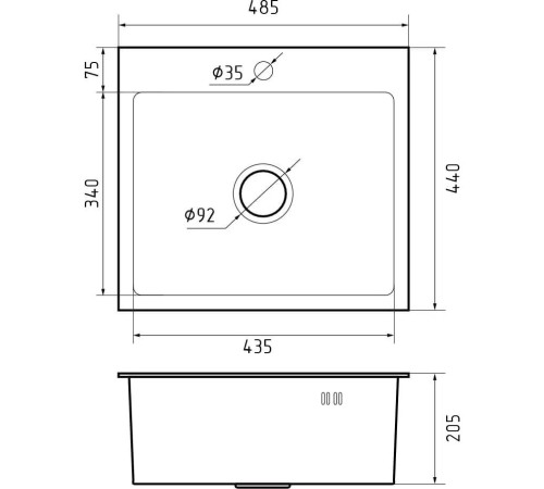 Кухонная мойка GRANFEST 4844 inox 1 чаша 435*340*205, монтаж: врезной, материал: нержавеющая сталь, цвет: нержавеющая сталь