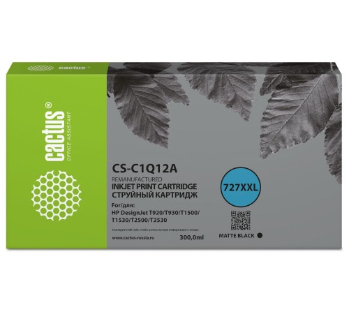 -/ Картридж струйный Cactus CS-C1Q12A №727 черный (300мл) для HP Designjet T920/T930/T1500/T1530