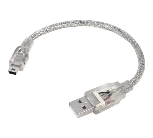 GCR Кабель 0.5m USB 2.0, AM/mini 5P, прозрачный, 28/28 AWG, экран, армированный, морозостойкий, GCR-UM1M5P-BB2S-0.5m
