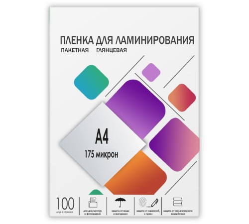 Пленка 216х303 (175 мик) 100 шт./ Пленка для ламинирования A4, 216х303 (175 мкм) глянцевая 100шт, ГЕЛЕОС [LPA4-175]