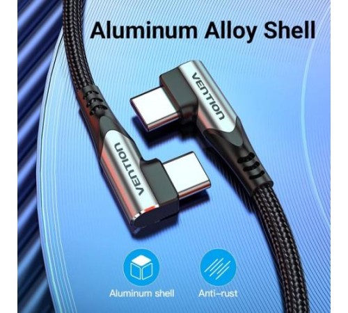 Кабель Vention USB 2.0 CM/CM угловой - 1м. Серый 5А PD100W