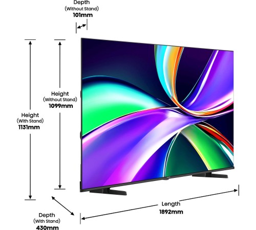 Телевизор ЖК 85'' Hisense/ 85", QLED, Ultra HD, Smart TV (ОС VIDAA U9), Wi-Fi, DVB-T2/T/C/S2/S, 2х15W, CI+(1.4), 3хHDMI, 2хUSB, Works with Alexa, Alexa Built-in, VIDAA Voice, Yandex, Black, 2025