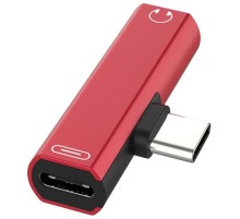 GCR Переходник USB Type C > 3.5mm mini jack + TypeC, красный, GCR-UC2AUX