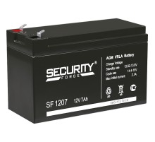 Батарея SECURITY FORCE серия SF, SF 1207, напряжение 12В, емкость 7Ач (разряд 20 часов),  макс. ток разряда (5 сек.) 60А, макс. ток заряда 2.1А, свинцово-кислотная типа AGM, клеммы F1, ДxШxВ 151х65х95мм., вес кг., срок службы 3-5 лет./ Battery SECURITY FO