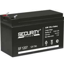 Батарея SECURITY FORCE серия SF, SF 1207, напряжение 12В, емкость 7Ач (разряд 20 часов),  макс. ток разряда (5 сек.) 60А, макс. ток заряда 2.1А, свинцово-кислотная типа AGM, клеммы F1, ДxШxВ 151х65х95мм., вес кг., срок службы 3-5 лет./ Battery SECURITY FO