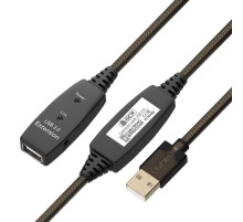 GCR Удлинитель активный 15.0m USB 2.0 AM/AF, GOLD, черно-прозрачный, с 2-мя усилителями сигнала Premium,разъём для доп.питания, 24/22 AWG