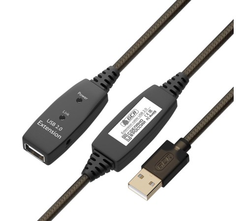 GCR Удлинитель активный 15.0m USB 2.0 AM/AF, GOLD, черно-прозрачный, с 2-мя усилителями сигнала Premium,разъём для доп.питания, 24/22 AWG GCR Удлинитель активный 15.0m USB 2.0 AM/AF, GOLD, черно-прозрачный, с 2-мя усилителями сигнала Premium,разъём для доп.питания, 24/22 AWG