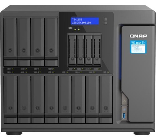 Сетевое хранилище без дисков/ SMB QNAP TS-1655-8G NAS 16-Bay (12x 3.5"/2.5" HDD/SSD bays + 4x 2.5" SSD bays + 2x M.2 2280 SATA slots), Intel Atom C5125 8-core processor, 2.8GHz, 8 GB DDR4 (1 x 8 GB) up to 128 GB (4 x 32 GB), 2x 2.5 GbE BASE Сетевое хранилище без дисков/ SMB QNAP TS-1655-8G NAS 16-Bay (12x 3.5"/2.5" HDD/SSD bays + 4x 2.5" SSD bays + 2x M.2 2280 SATA slots), Intel Atom C5125 8-core processor, 2.8GHz, 8 GB DDR4 (1 x 8 GB) up to 128 GB (4 x 32 GB), 2x 2.5 GbE BASE