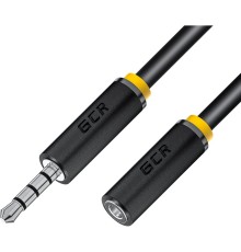 GCR Удлинитель для гарнитуры 1.0m jack 3,5mm/jack 3,5mm черный, желтая окантовка, 28AWG, M/F, GCR-53999