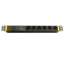 Блок распределения питания (PDU) 19" 16A с выключателем и защитой, Вых:6 Schuko, Вх: Schuko