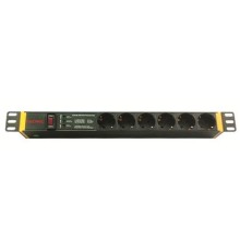 Блок распределения питания (PDU) 19" 16A с выключателем и защитой, Вых:6 Schuko, Вх: Schuko