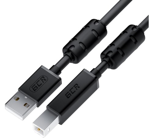 GCR Кабель PROF 0.75m USB 2.0, AM/BM, черный, ферритовые кольца, 28/24 AWG, экран, армированный, морозостойкий, GCR-52416