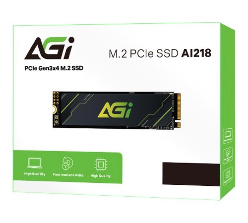 Твердотельный накопитель/ AGI SSD AI218, 512GB, M.2(22x80mm), NVMe, PCIe 3.0 x4, 3D TLC, R/W 3050/2200MB/s, IOPs 183000/306000, TBW 300, DWPD 0.5 (36 мес.)