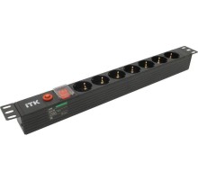 PDU 7 розеток нем. стандарт, с LED выключателем и защитой от перенапряжения, без шнура, вх. C14, алюминиевый профиль