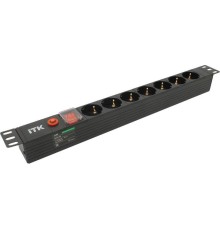 PDU 7 розеток нем. стандарт, с LED выключателем и защитой от перенапряжения, без шнура, вх. C14, алюминиевый профиль
